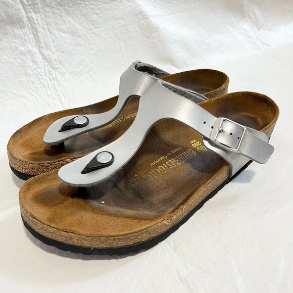 Birkenstock Gizeh sandals Silver birko flor EU 40 US womens 9 9.5 faux leather - Picture 3 of 13